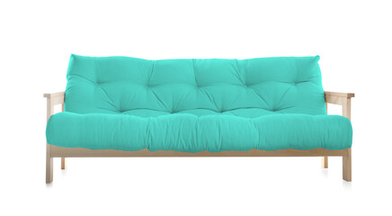 Turquoise sofa isolated on white. Furniture for living room interior