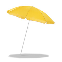 Yellow beach umbrella casting shadow on white background