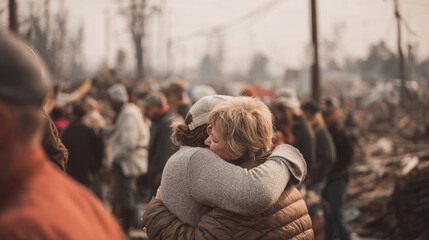Embrace each other in relief after suffering a tornado.