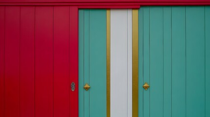 Abstract Red Teal Gold White Striped Door Panel