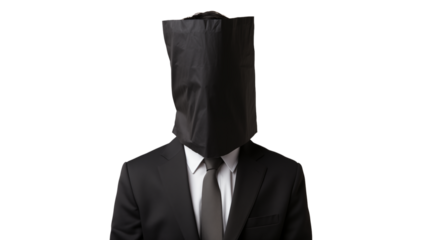 Anonymous Businessperson: Concealed Identity, Paper Bag on Head, Corporate Secrecy transparent background png