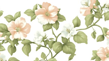 Fototapeta premium Elegant Peach and White Floral Branch Seamless Pattern