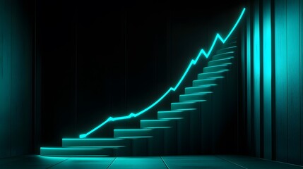 Neon Growth Chart Stairs Business Success Concept