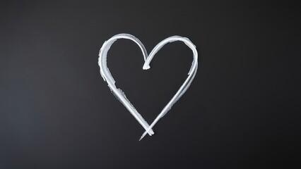 White heart shape drawn with chalk on a blackboard surface, top view