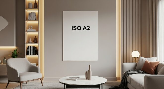 Modern Living Room with Blank Canvas Mockup ISO A2 Size
