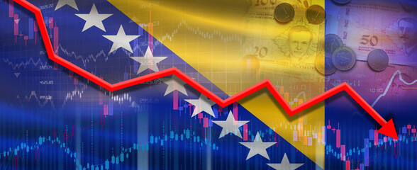 Bosnia financial crisis on economic graph. Financial fall of Bosnia on economy market