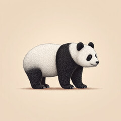 Fototapeta premium Giant panda standing on beige background with detailed fur texture and calm expression in minimalist style
