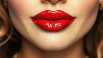 Fototapeta premium Close-up of woman’s face with bright red lipstick, showcasing beauty and makeup