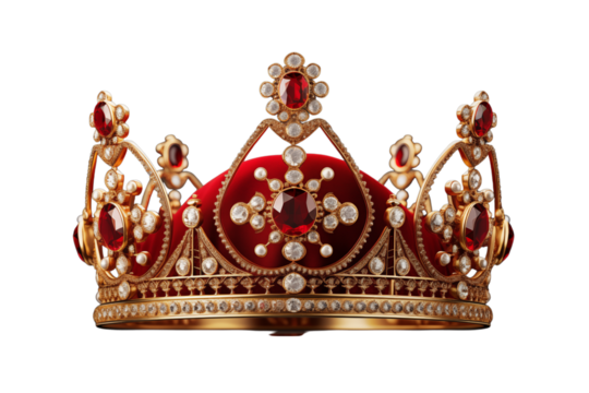Red and Gold Regal Crown: Royalty, Monarchy, King, Queen, Jewelry, Headwear transparent background png