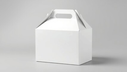 Blank white gable box with handle on a neutral background for product presentation