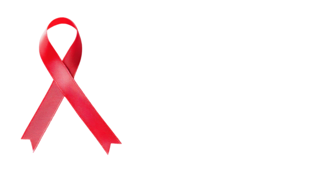 Title: Red HIV AIDS Awareness Ribbon Isolated on White Background Symbolizing Health Campaign and Support