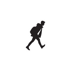 Vector art of silhouette of a man walking, side profile view, black and white graphic design, isolated on white background