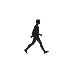 Vector art of a silhouette of a man casually walking, side profile view, black and white, isolated on white background