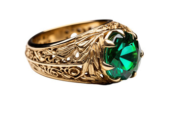 Emerald Green Gemstone Ring: Antique Gold Filigree Design Jewelry transparent background png