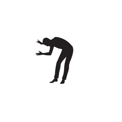 Vector art of silhouette of a man bending over, as if searching for something, isolated on white background