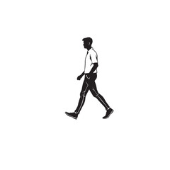 Vector art of side profile silhouette of a man casually walking, isolated on white background