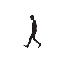 Vector art of silhouette of a man casually walking, side profile view, isolated on white background