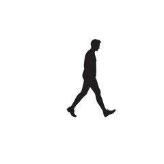 Vector art of side profile silhouette of a man in formal wear taking a stroll, isolated on white background