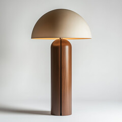 lampshade with cylinder base in matte brown wood. 3 cylinders stuck together,Generative ai