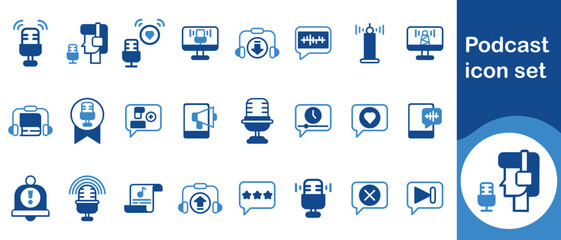 Podcast web icons set styleshare, seo, creation, digital, audience, website, partnership, solid, blogging, social, author, community, icon, article, marketing, vlogger and more