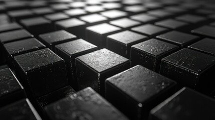 Close-up view of many dark gray cubes