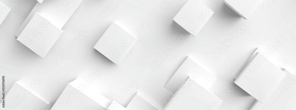 Poster white background with 3d squares arranged in an abstract pattern, providing space for text or design