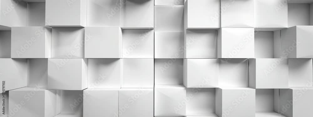 Poster Abstract white background with squares, 3D rendering. Background of cubes in the form of boxes for presentation design Generative AI