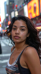 Confident Hispanic Model in Urban Sunset Scene