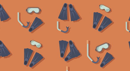 Snorkeling Gear Pattern Fins Mask and Snorkel in a Flat Design.