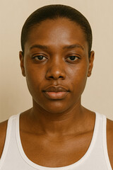 Close-Up Portrait of a Black Woman with Slicked Hair and Bare Skin
