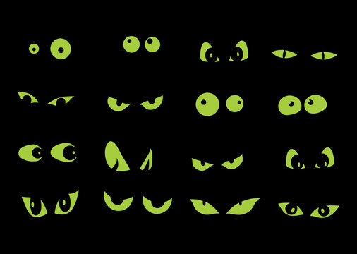 Vector Spooky Green Eyes Set Illustration