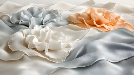 Elegant Pastel Fabric Roses, Soft Silk Texture, Draped Cloth,  Flowing Wave Pattern