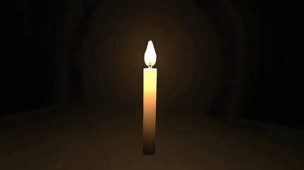 Single Lit Candle in Dark Room, Peaceful Night Atmosphere