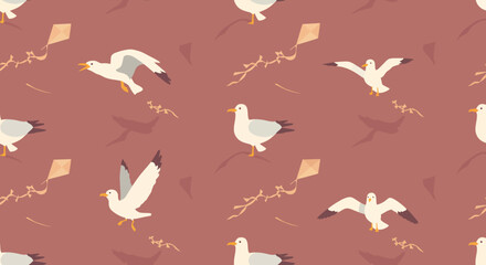Playful Seagulls and Kites Pattern A whimsical avian and kite design.