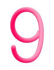 A fun, rounded number nine shaded with a pink gradient, curving into a swirl that feels soft and inflated, placed against a clean white square tile.