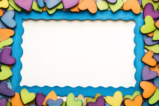 Colorful Wooden Hearts Frame Border Background