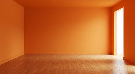 Empty orange room with wooden floor