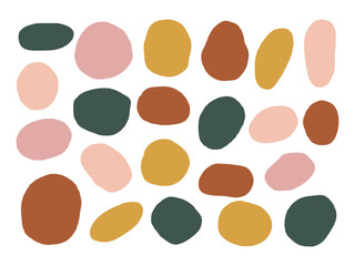 Hand Drawn Earth Tone Organic Blob Shape. A warm collection of 22 abstract hand drawn blobs in earthy tones like peach mustard and blush featuring organic oval shapes. Perfect for modern backgrounds