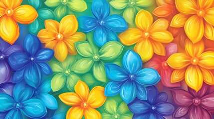Vibrant Rainbow Flowers Bloom Close Up Floral Pattern