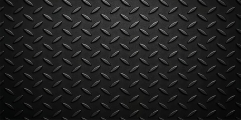 Seamless industrial black metal diamond plate texture with a rough, grunge, metallic surface