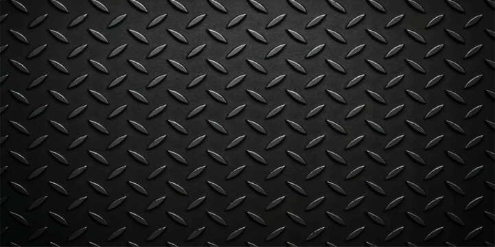 Seamless industrial black metal diamond plate texture with a rough, grunge, metallic surface
