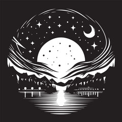 black and white evening night background, editable vector image