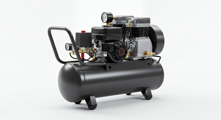 Black air compressor isolated on white background