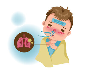 Illustration of Stridor Symptoms in Sick Child with Flu
