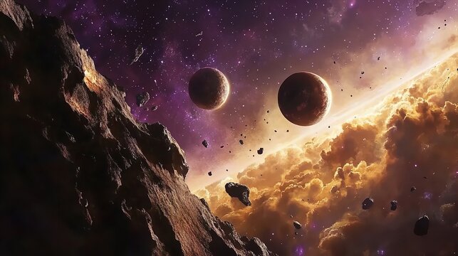  Planets rocks clouds galaxy watercolor art Astronaut space