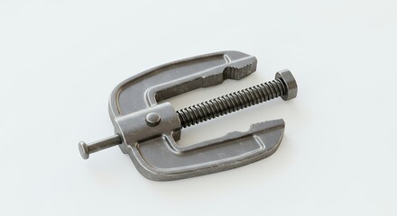 Gray metal clamp on white surface