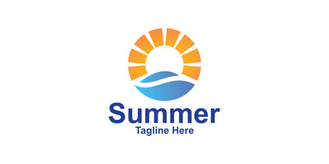 sun and Sea Ocean  Island Summer Vacation logo design creative elegant.