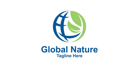 logo design global and leaf nature,greening,symbol,creative,elegant.