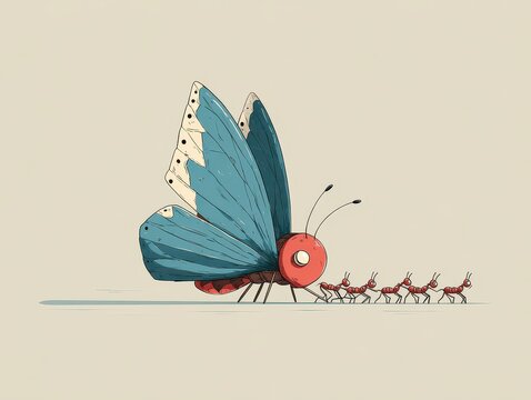blue butterfly with red body and ants clip art preview
