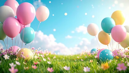 Celebratory balloon decoration in a sunny field colorful event nature setting joyful atmosphere